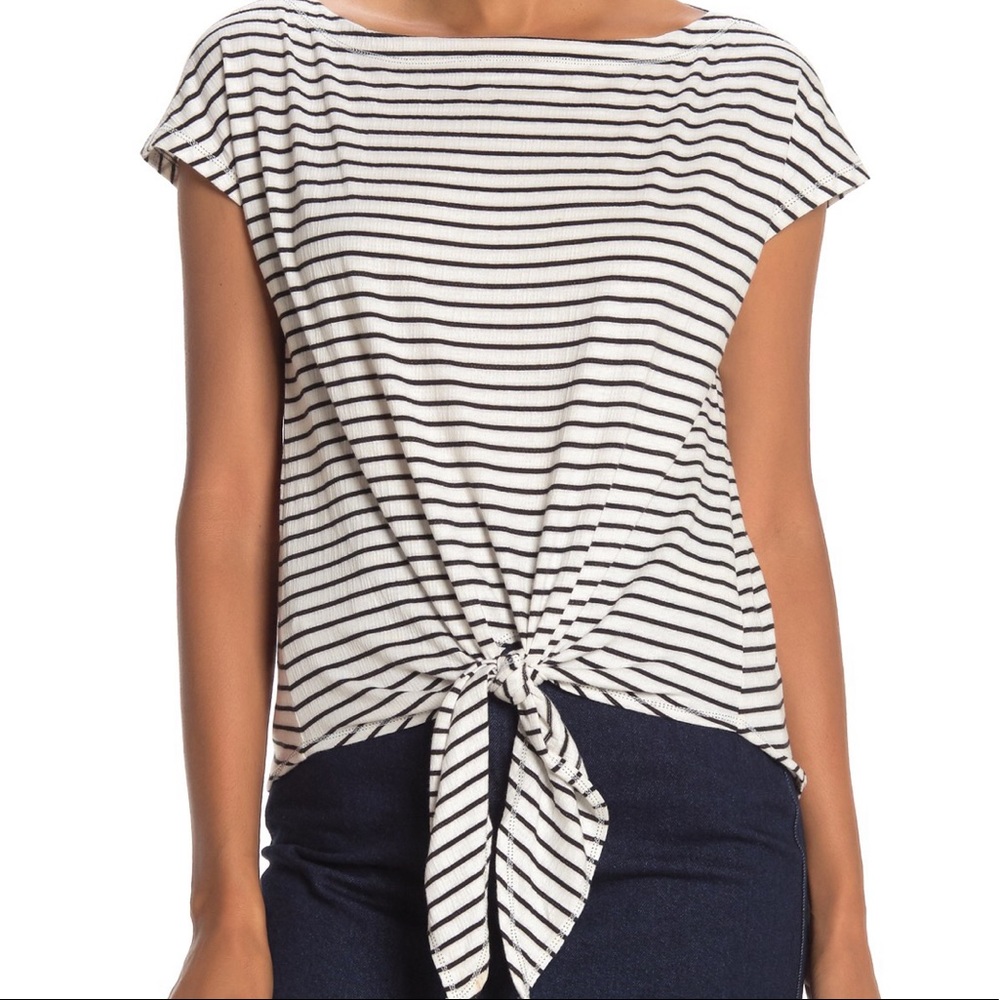 Max Studio Front Tie Stripe Print T-Shirt